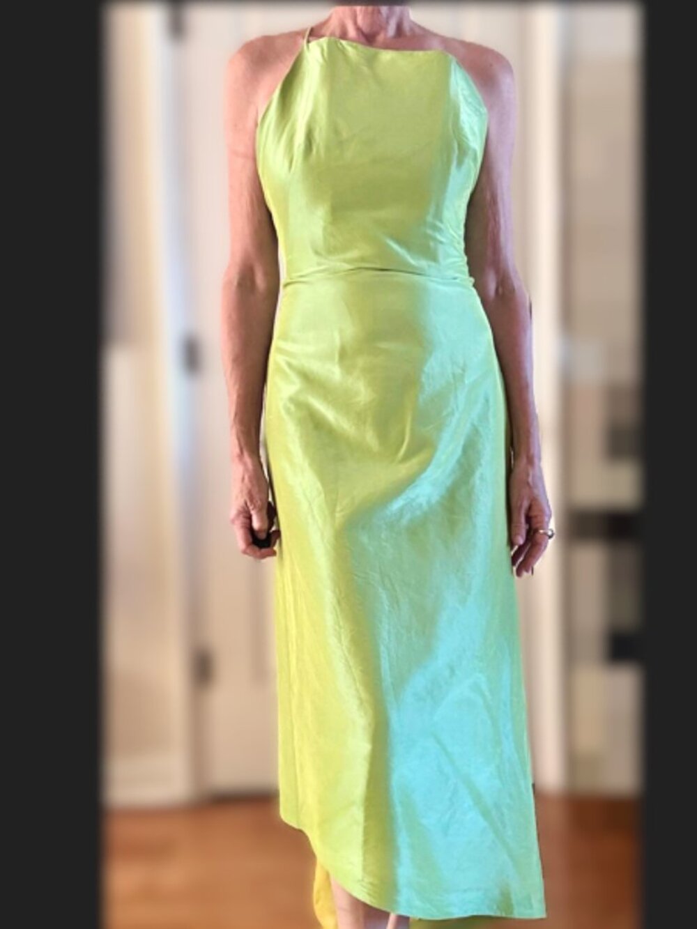 Lime Green and Yellow Asymmetrical gown, Small, Silk Taffeta, Boned Bodice Y2k